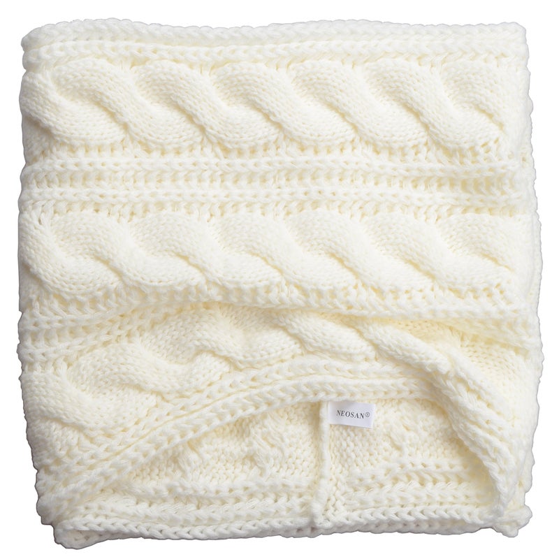 NEOSAN Womens Thick Ribbed Knit Winter Infinity Circle Loop Scarf Twist White - Image 4